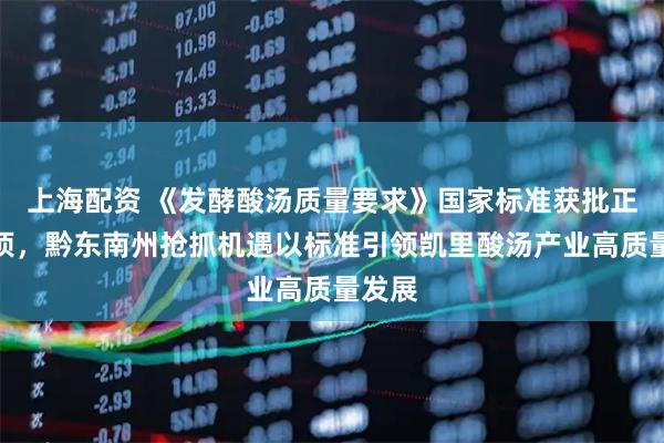 上海配资 《发酵酸汤质量要求》国家标准获批正式立项，黔东南州抢抓机遇以标准引领凯里酸汤产业高质量发展